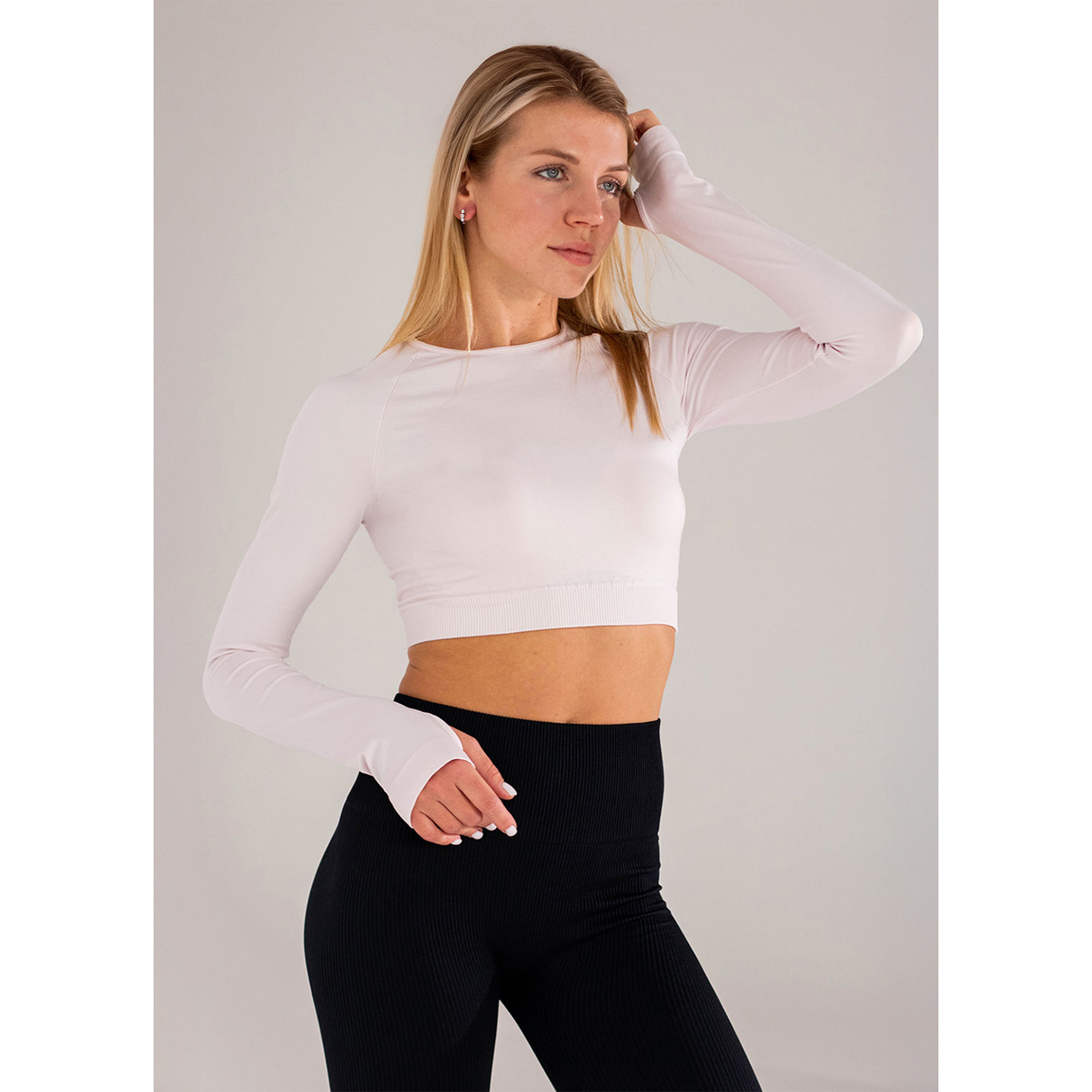 Безшовний кроп-лонгслів жіночий Flexit Flex Longsleeve Active з отворами для пальців, Pink-Primerose Pink, розмір L/XL